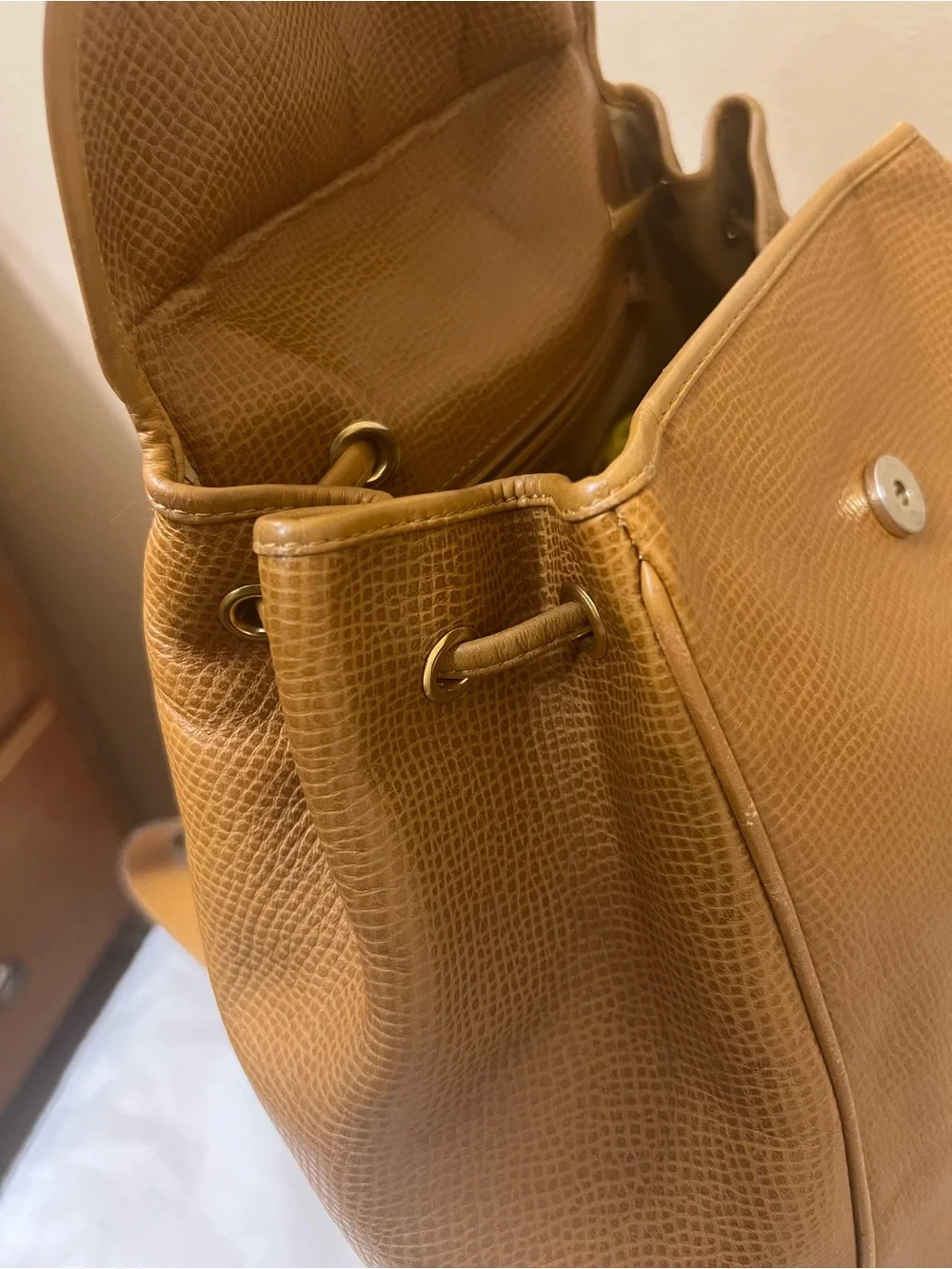 Christian Dior Large Cognac Textured Leather Backpack